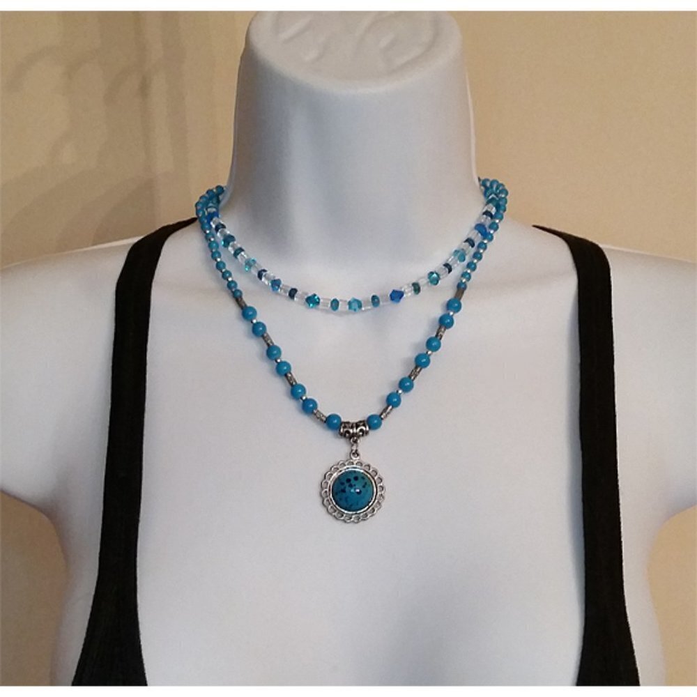 CURATED bundle 2 blue beaded necklaces layered look boho free spirit summer